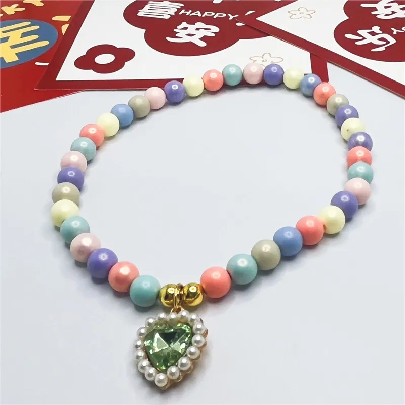 Collar de perro con cuentas de macarrón hecho a mano, Collar ajustable de Estilo Princesa para decoraciones de perros y gatos, colgante de melocotón con piedras preciosas de flores - imagen 5