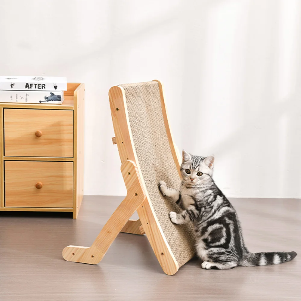 Tablero rascador para gatos, cama rascador para gatos de cartón corrugado con marco de madera Natural, almohadilla rascadora y cama para moler gatitos