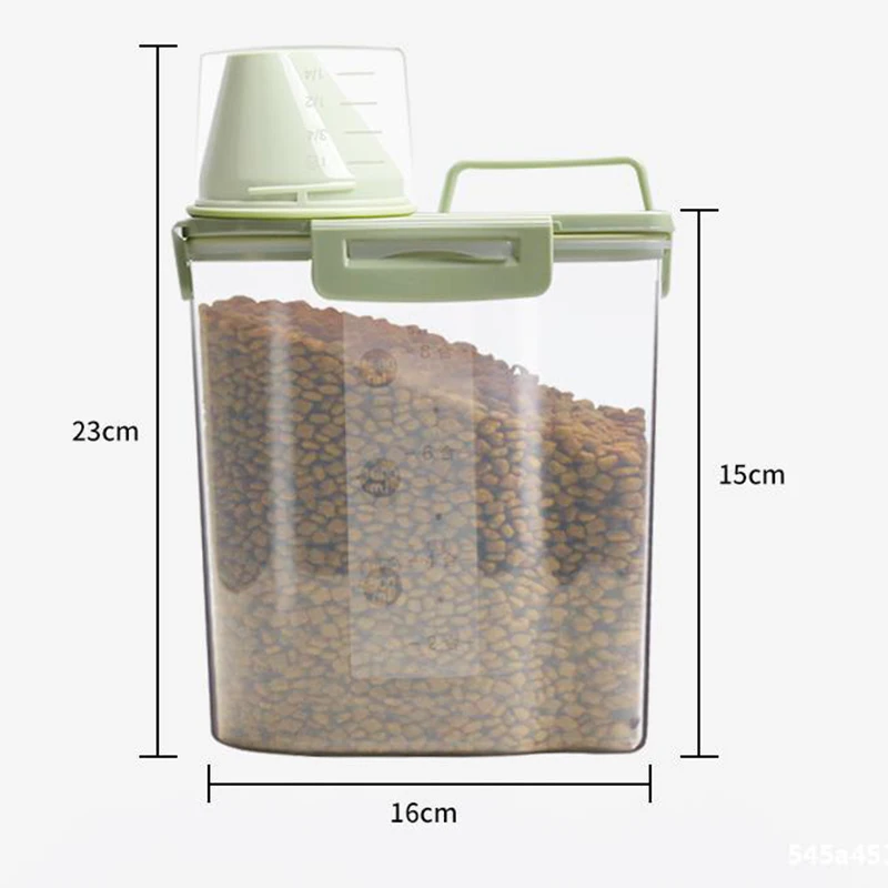 Cubo alimentador para mascotas a prueba de humedad, contenedor de almacenamiento de alimentos para gatos, suministros para perros, accesorios medidores para mascotas, 1,5 L, 2,5 L - imagen 5