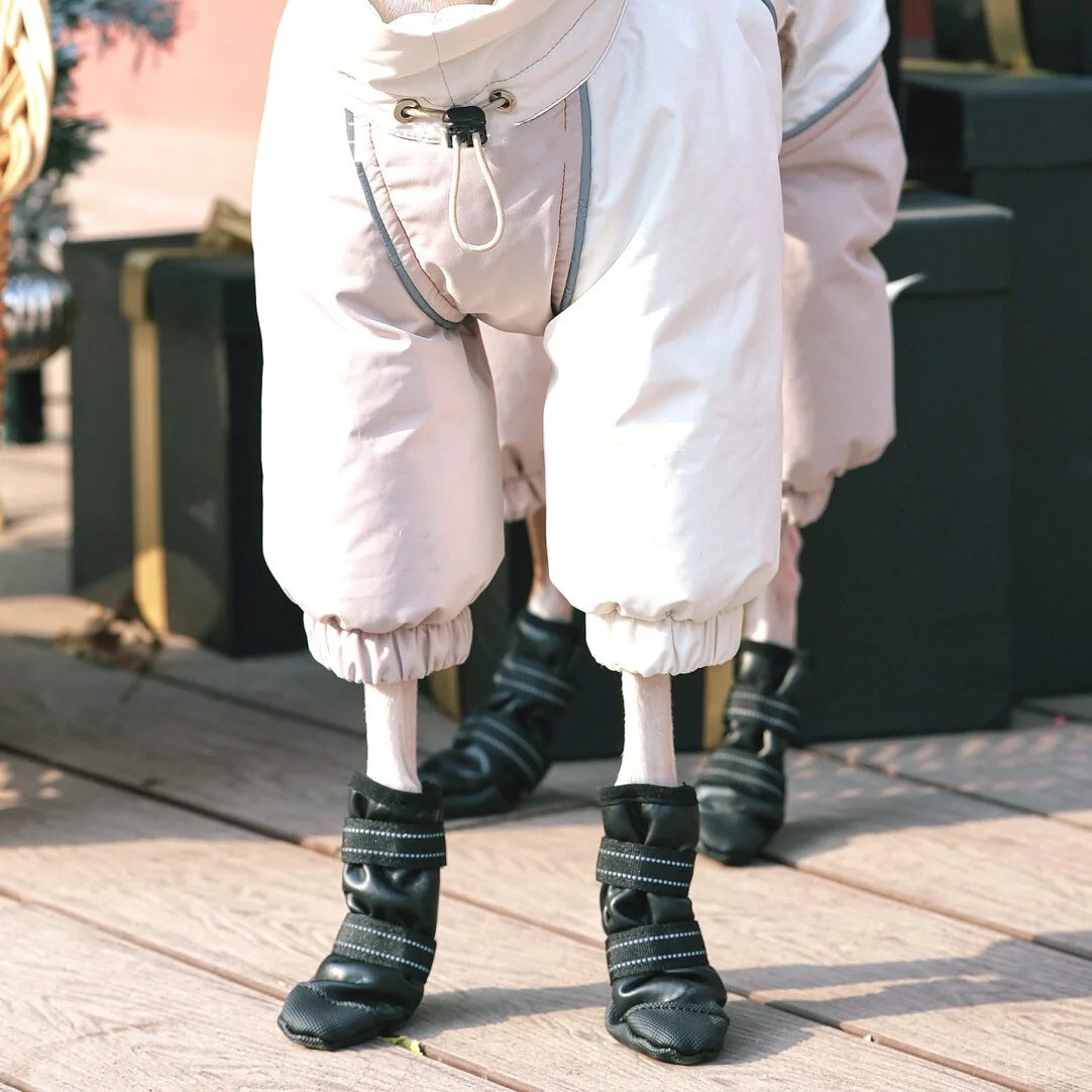 Zapatos elegantes y cálidos de lana negra para galgo italiano, botas de cuero PU con protección suave para los pies para invierno, suministros de moda Whippet - imagen 2