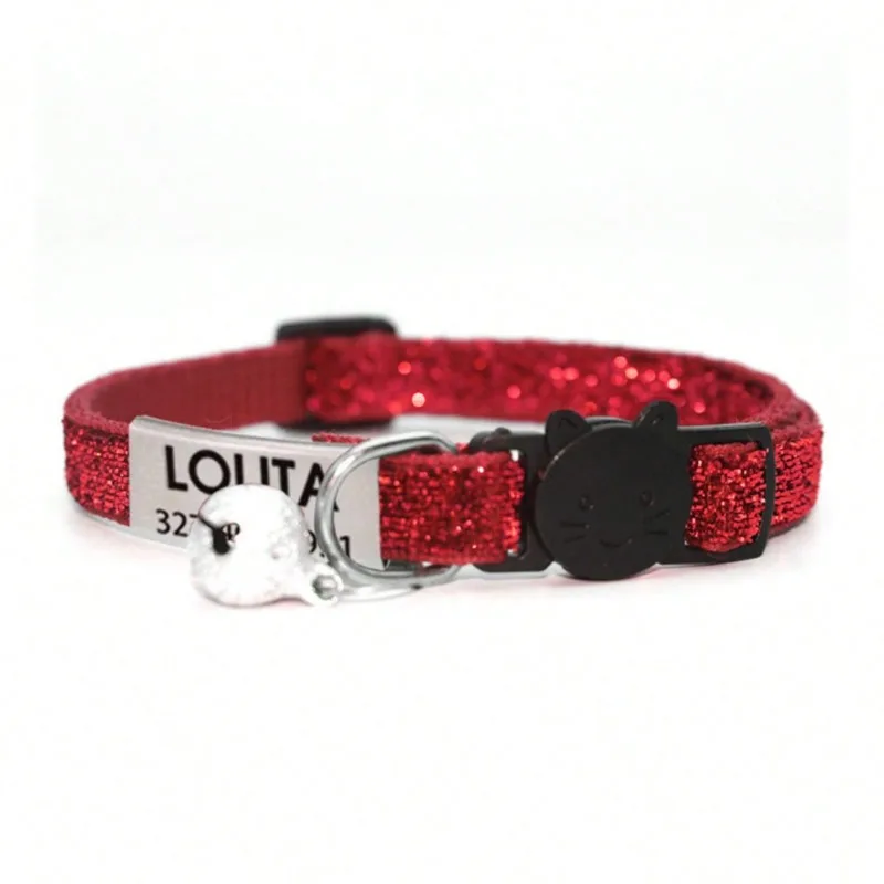 Collar de gato con purpurina personalizado con etiqueta de identificación, collares para gatos separables seguros, Collar bonito de liberación rápida, grabado gratis para gatos y gatitos - imagen 2