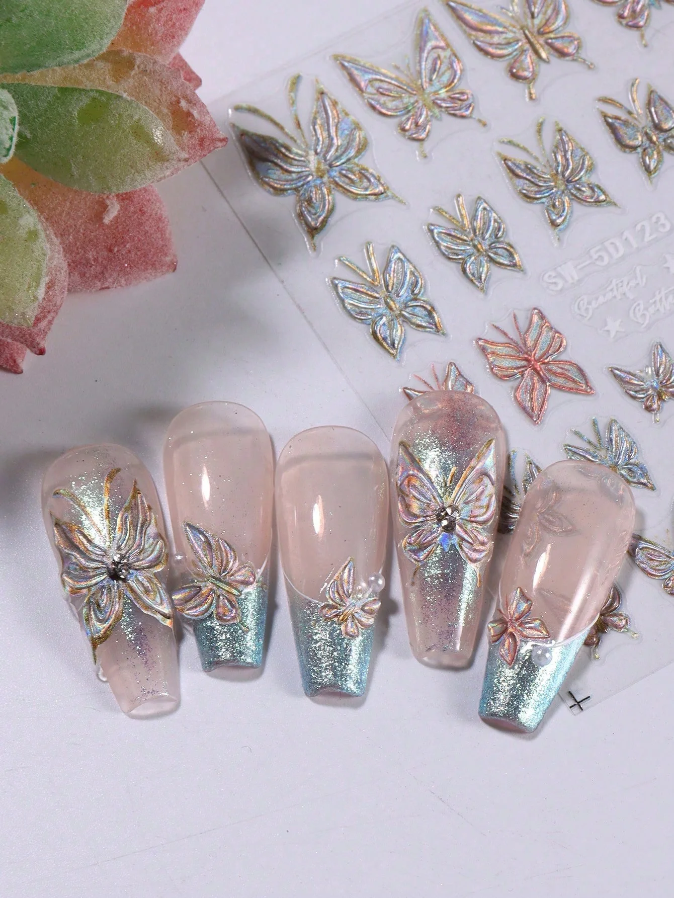 Pegatinas para uñas de gatos y perros - mariposa iridiscente 5D - imagen 5