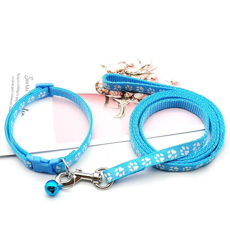 Collar con estampado de pata de perro para mascota, conjunto de cuerda de tracción para cachorro, varios colores, accesorios ajustables para cachorro y gato, suministros para mascotas, 1,2 M - imagen 4