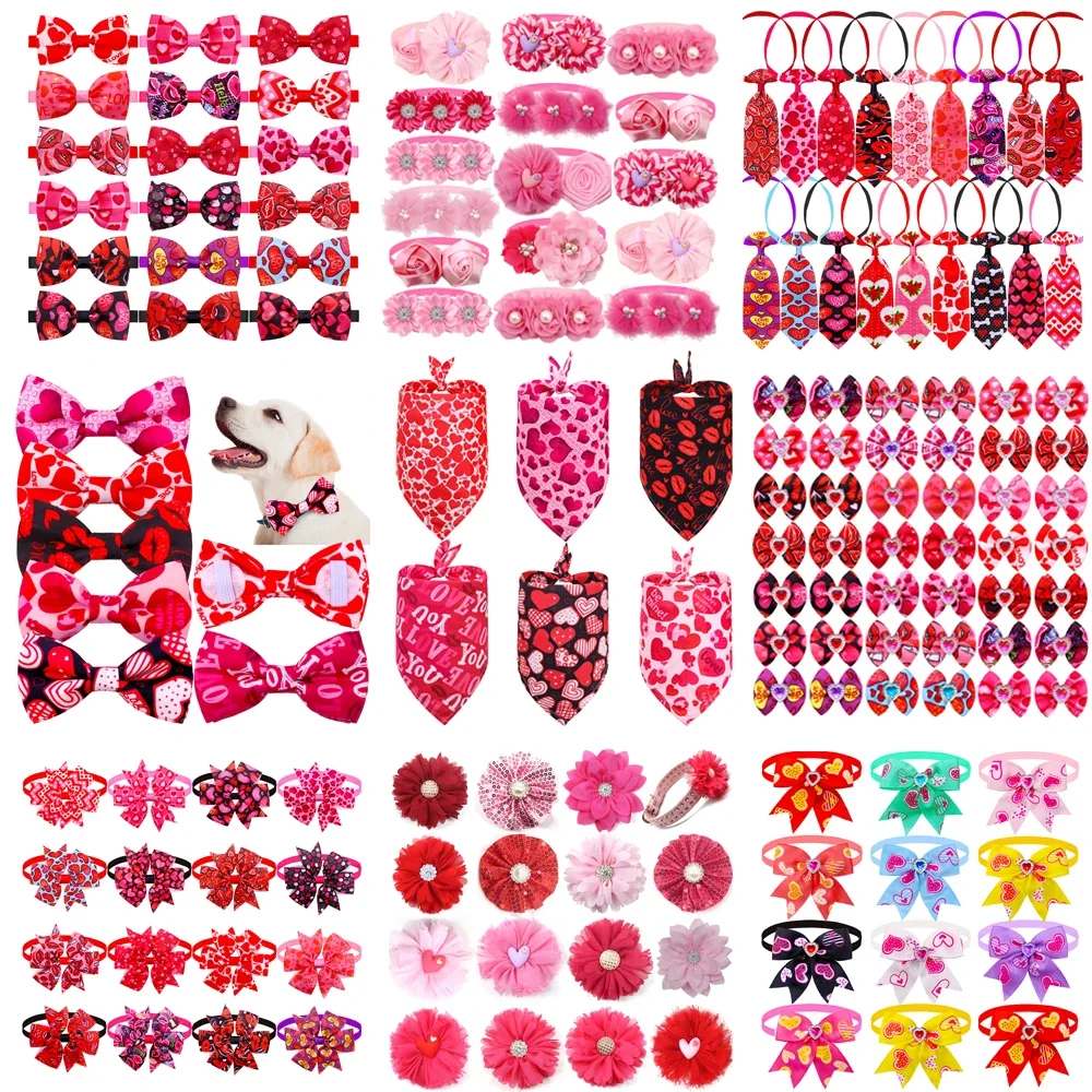 50pcs Valentine's Pink Pet Dog Bow Tie Girl Samll Dogs Bowties Dog Hair Bows Love Dog Bandana Large Dogs Neckties Pet Supplies - imagen 2