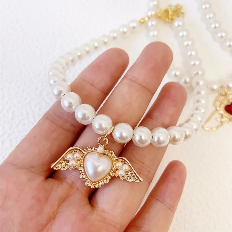 Collar de perro con tachuelas de diamantes y colgante de ala de Ángel, Collar de gato ajustable hecho a mano de alta gama, accesorios para perros - imagen 3