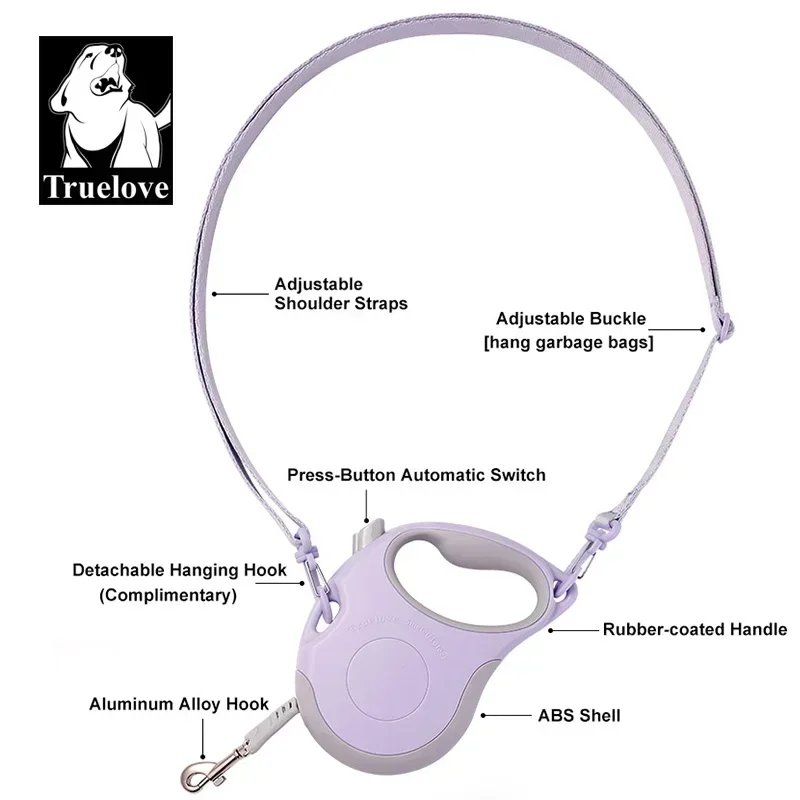Correa retráctil para perros Truelove sin enredos, cinta de nailon fuerte de 16 pies, bloqueo de pausa de freno con una sola mano, propietarios de perros y gatos, confiable TLL5001 - imagen 3