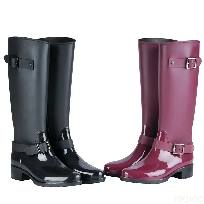 Botas altas con cremallera de estilo Punk para mujer, Botas de lluvia de Color puro, zapatos de agua de goma para exteriores, talla grande 36-41 - imagen 2
