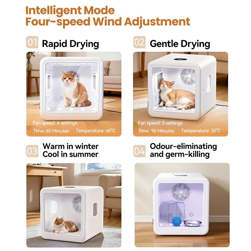 ROJECO 70L Caja secadora inteligente para mascotas Control automático de temperatura 360 °   Secado de pelo de mascotas ultra silencioso para perros y gatos Secador de 4 velocidades - imagen 5