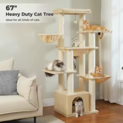 Árbol rascador alto para gatos de interior con postes de sisal gruesos