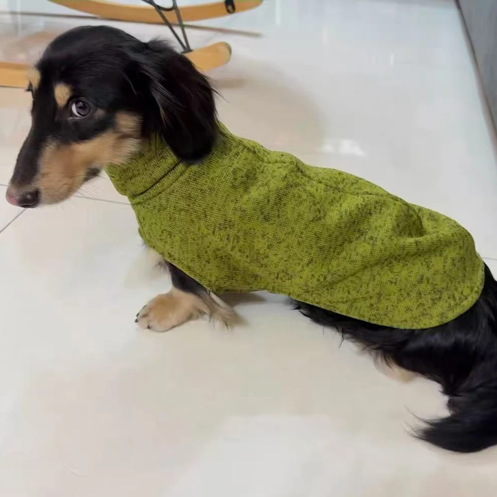 Abrigo perro salchicha verde cuello alto – Chaqueta cálida y elegante - imagen 5