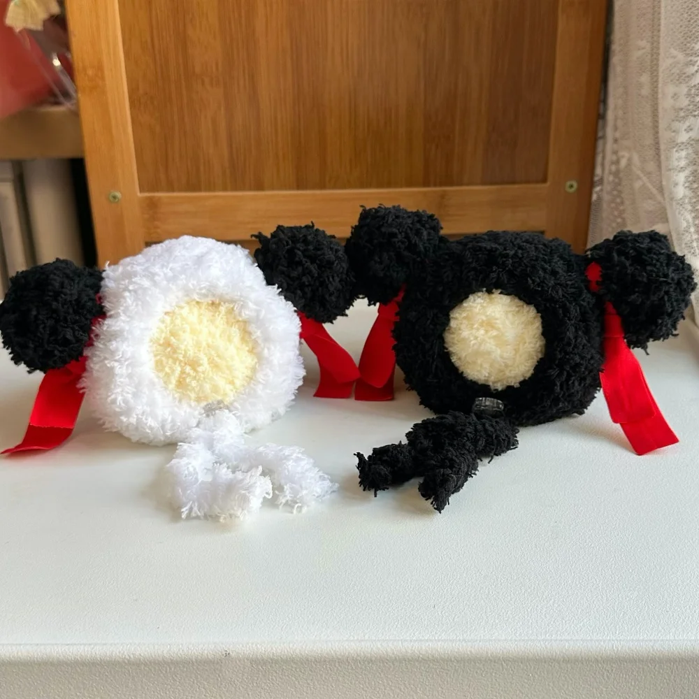 Gorro tejido de lana de otoño para mascota Ragdoll, cubierta para cabeza de bolas de gato con degradado dorado, tocado de Cosplay cálido para perros pequeños medianos en invierno - imagen 5