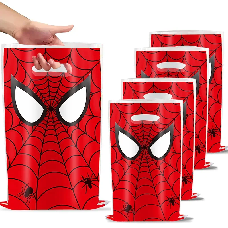 Nuevos bolsas de regalo para fiesta de cumpleaños de Spiderman, bolsa de plástico para dulces con tema de araña, bolsa de botín para niños, suministros de decoración para fiesta de cumpleaños - imagen 3