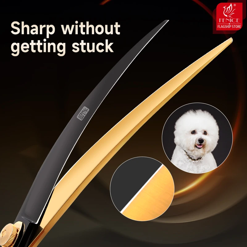Fenice JP440C tijeras profesionales de peluquería para mascotas de 7/8/ 9 pulgadas mango de 3 orificios tijeras curvas de oro negro tijeras de aseo para perros - imagen 2