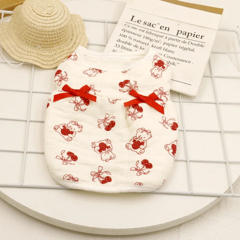 Mascotas Otoño/Invierno lindo oso vestido con lazo gato pijama para el hogar abrigo para mascotas ropa para perros pequeños ropa para cachorros - imagen 2
