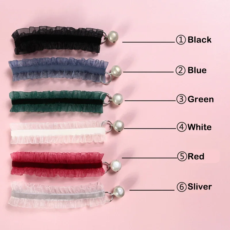 Collar elástico de encaje de terciopelo para mascotas y gatos con campana, Collar de conejo Chihuahua, pajarita, cascabeles para perros y cachorros, accesorios para gatos - imagen 3
