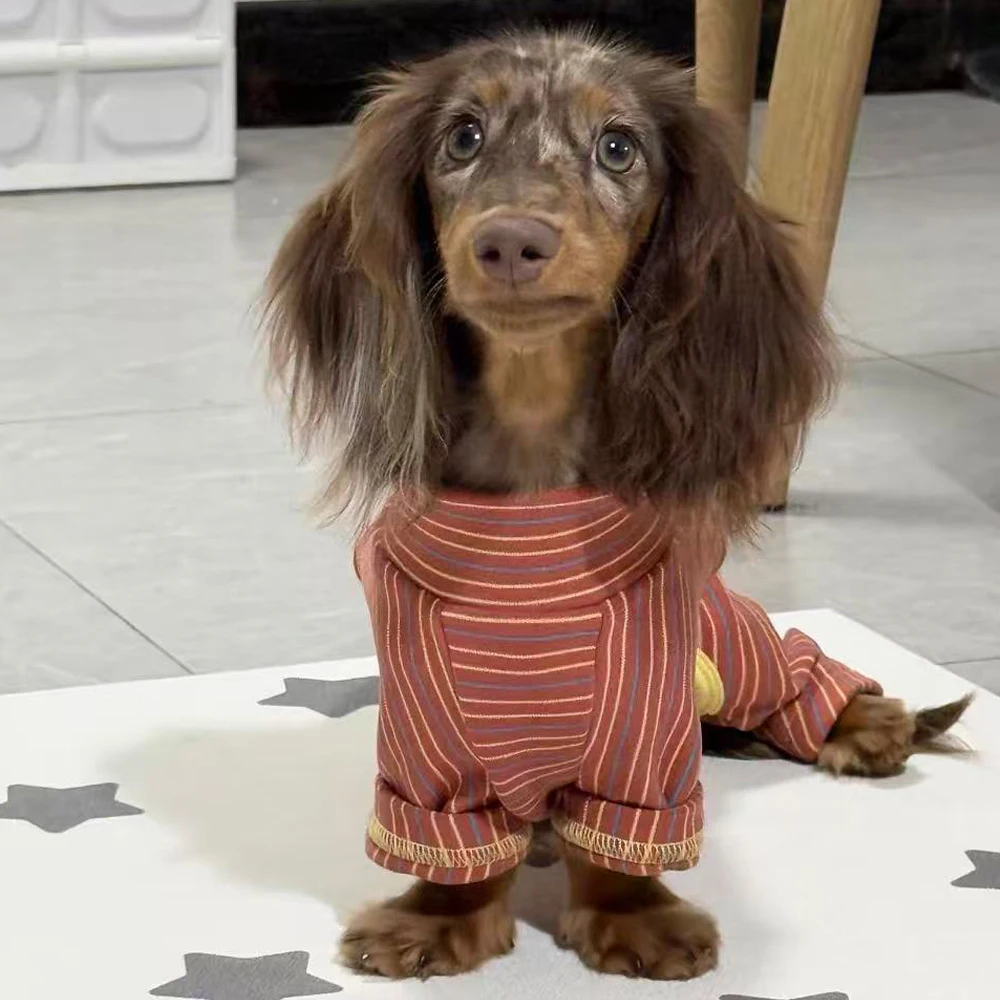 Jersey elástico para Dachshund – Abrigo a rayas rojas para perro salchicha - imagen 3