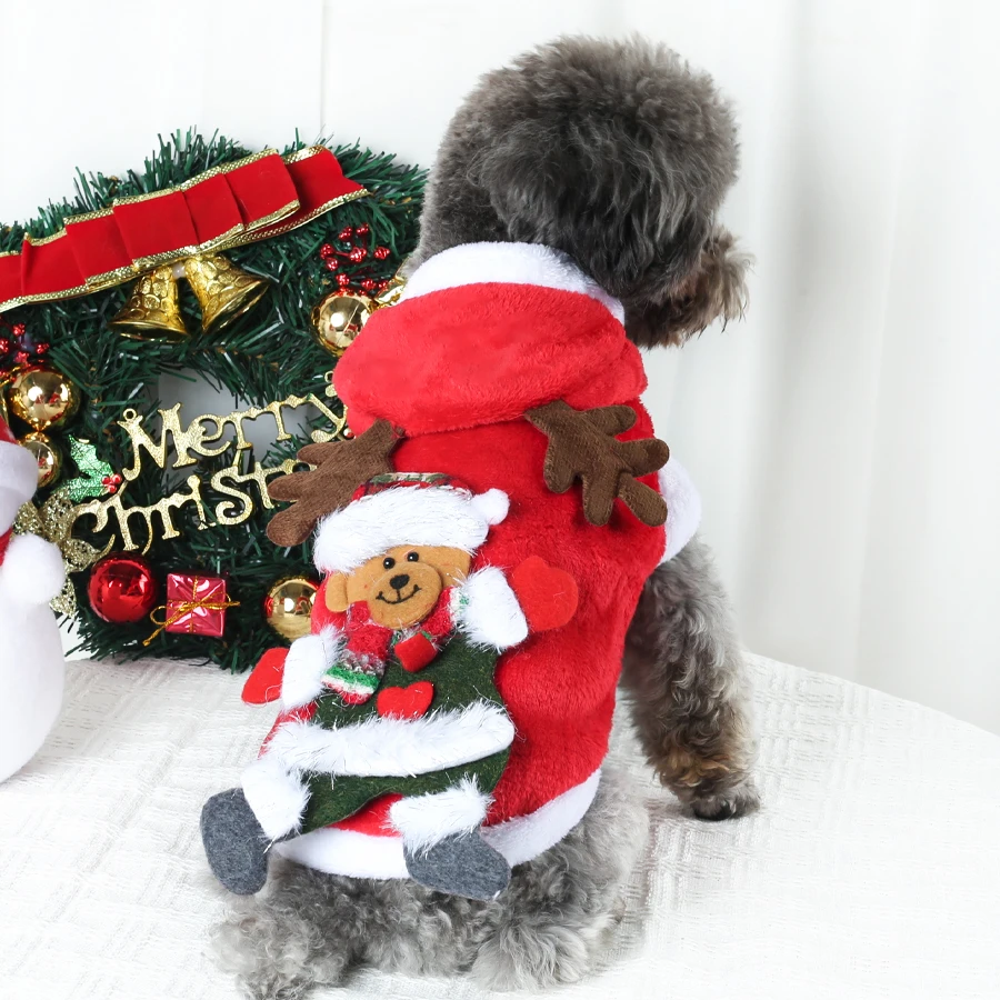 Sudadera con capucha de franela para mascotas para otoño e invierno, adecuada para trajes navideños y ropa cálida diaria