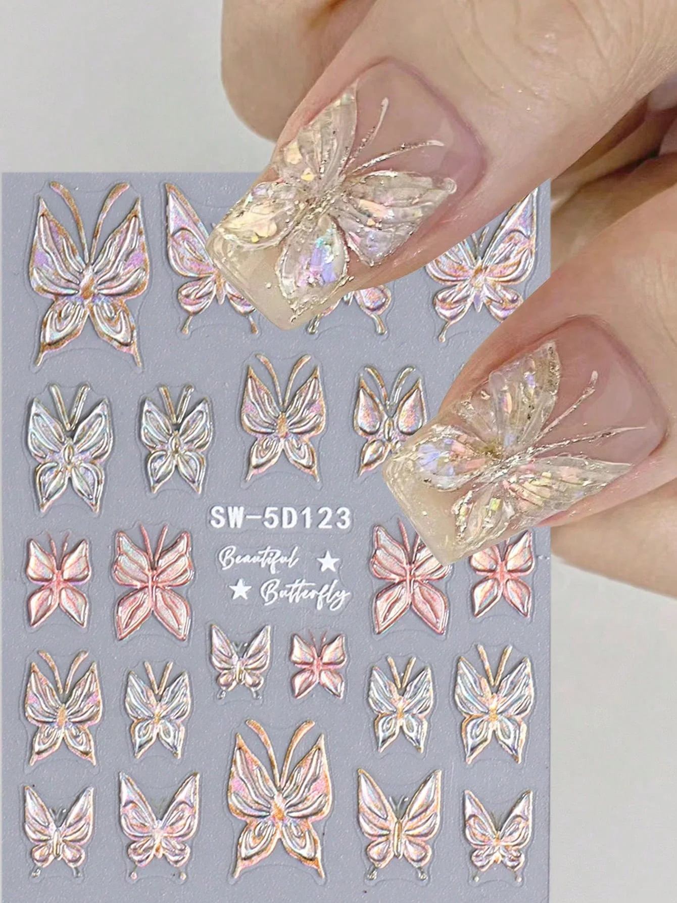 Pegatinas para uñas de gatos y perros - mariposa iridiscente 5D - imagen 2