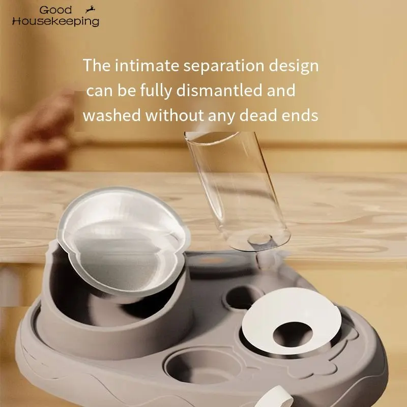 Dispensador de agua automático de doble cuenco para perros y gatos, cuenco de comida de acero inoxidable, suministros para mascotas, protege la columna vertebral, Boca de botella de vidrio - imagen 2
