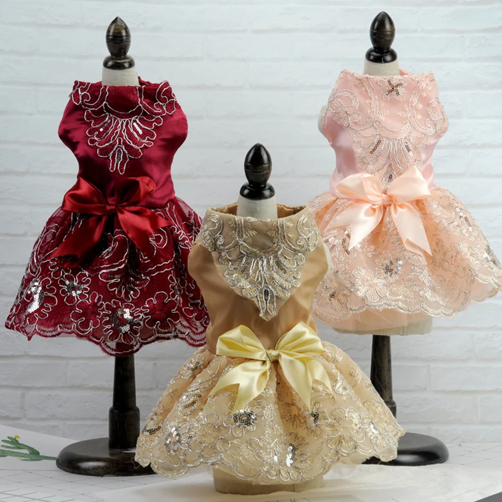Vestido de novia de encaje para perros, vestidos de princesa para perros pequeños, falda tutú para cachorros, suministros de disfraces para fiesta de cumpleaños para mascotas para primavera y verano - imagen 3