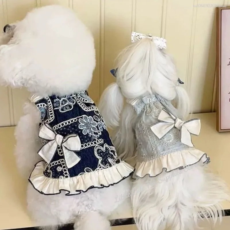 Vestido de lujo para mascotas para cachorros pequeños, ropa de verano para cachorros, falda con lazo de encaje para perros, camiseta de princesa para perros, disfraz para perros y niñas, chaleco para Chihuahua - imagen 2