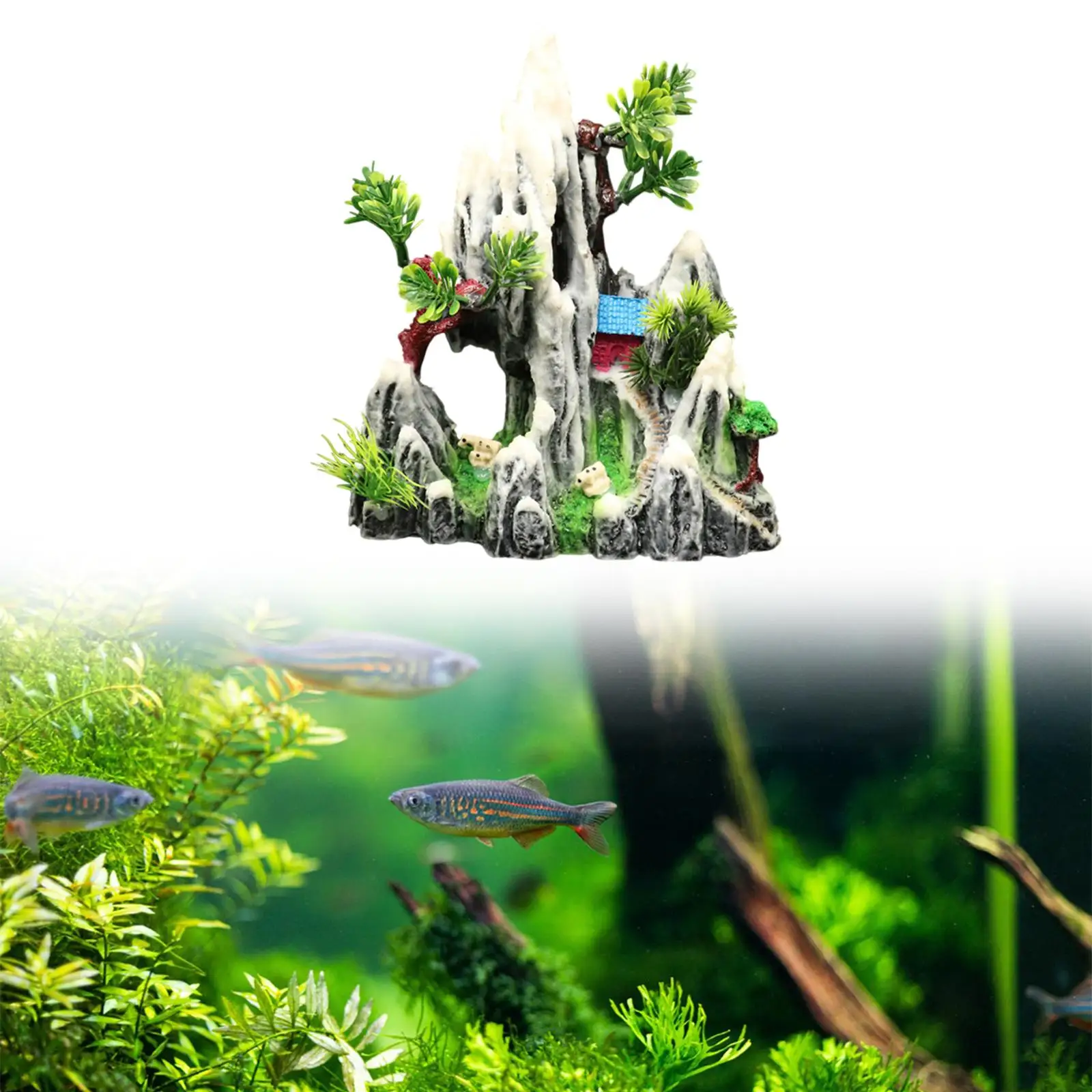 Paisaje de pecera, árbol de rocalla artificial, adorno de roca, 18x8x21cm, diseño de cueva oculta realista y ligero - imagen 4