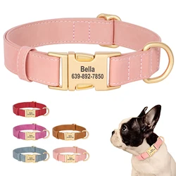 Collar ajustable de cuero PU para perros – Rosa, válido para Bulldog y Pug