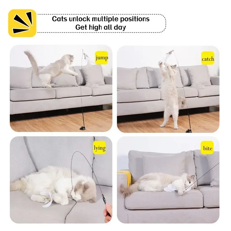 Juguete para Gato, varita para Gato, pluma esponjosa con ventosa de campana, palo para Gato, juguete interactivo para gatos, gatito, ejercicio de caza, producto para mascotas - imagen 4