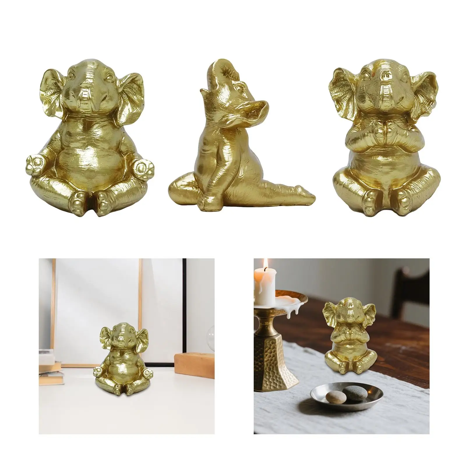 Estatuilla de elefante de Yoga, artesanía de resina dorada, adorno de escritorio, decoración del hogar, escultura de Animal para entrada, sala de estar, dormitorio, estantería - imagen 4