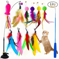 Kit de 12 varitas interactivas para gatos – Juguetes con ventosa y plumas