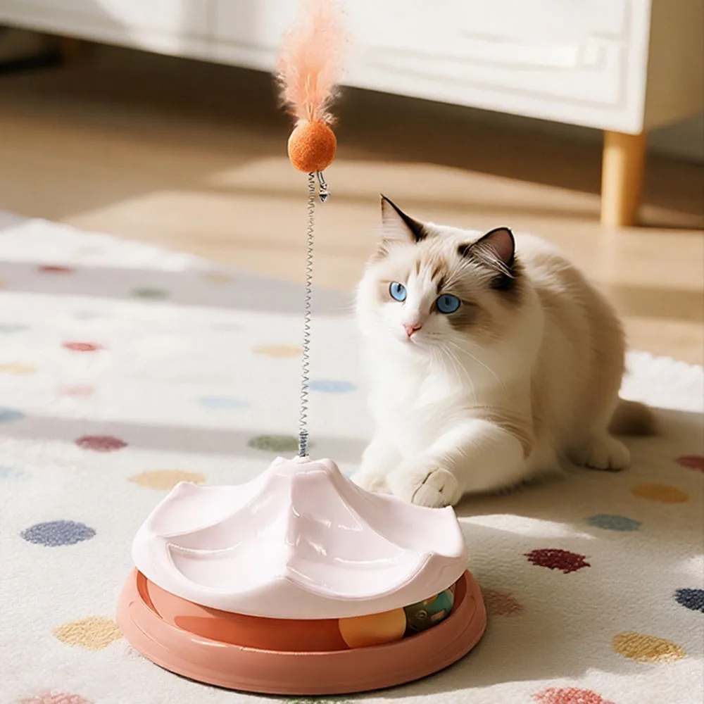 Juguete rompecabezas para gatos, plato giratorio interactivo colorido con bolas 2 en 1, juguete rompecabezas para gatos anticoredom para gatitos y gatos adultos, - imagen 5