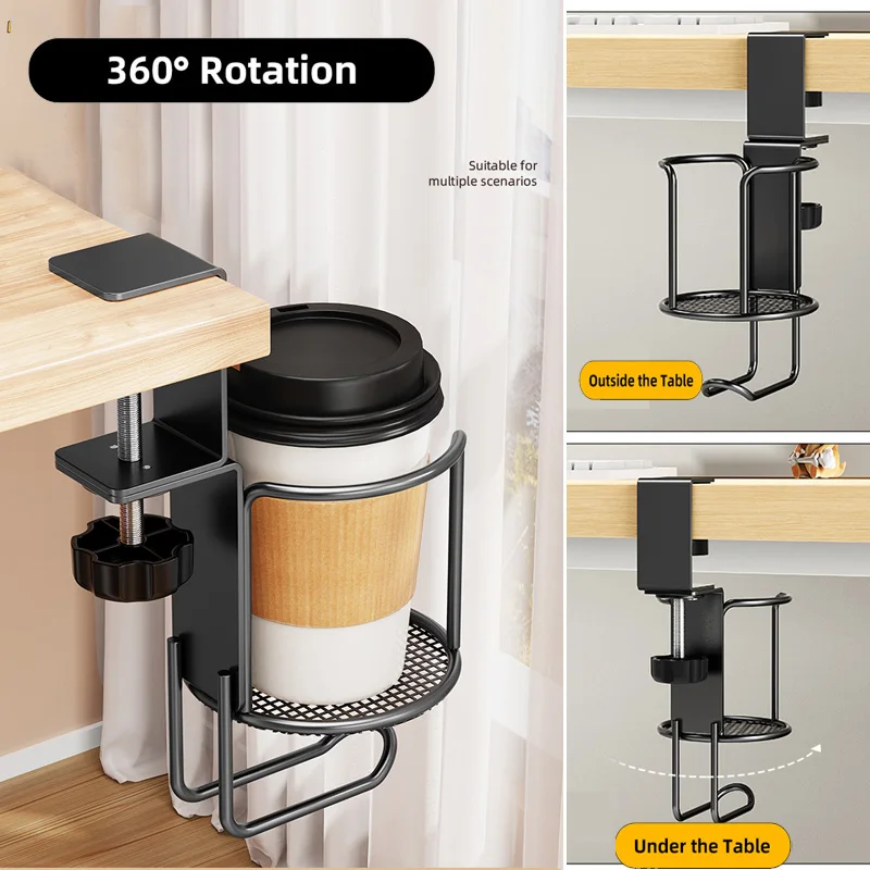 Portavasos escritorio 2 en 1 con soporte auriculares y rotación 360