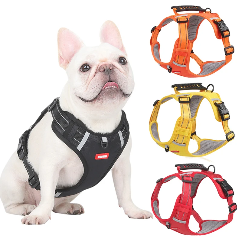 Arnés para mascotas para perros pequeños y grandes, correas de seguridad ajustables, arneses reflectantes para perros, chaleco, Bulldog Francés, plomo para caminar