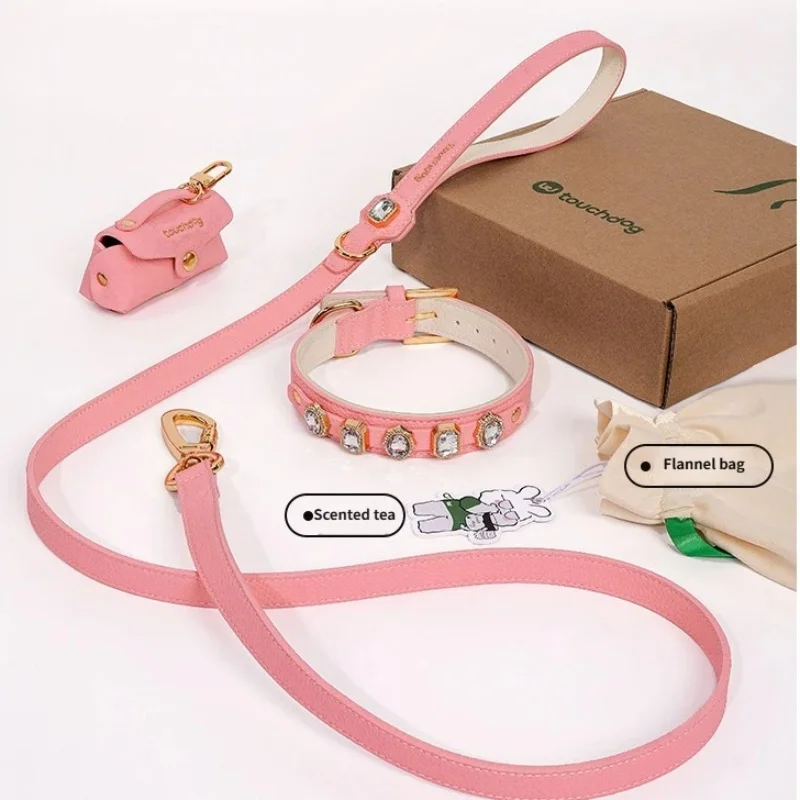 Conjunto collar y correa de lujo para perro con cristales, soporte bolsas - imagen 3