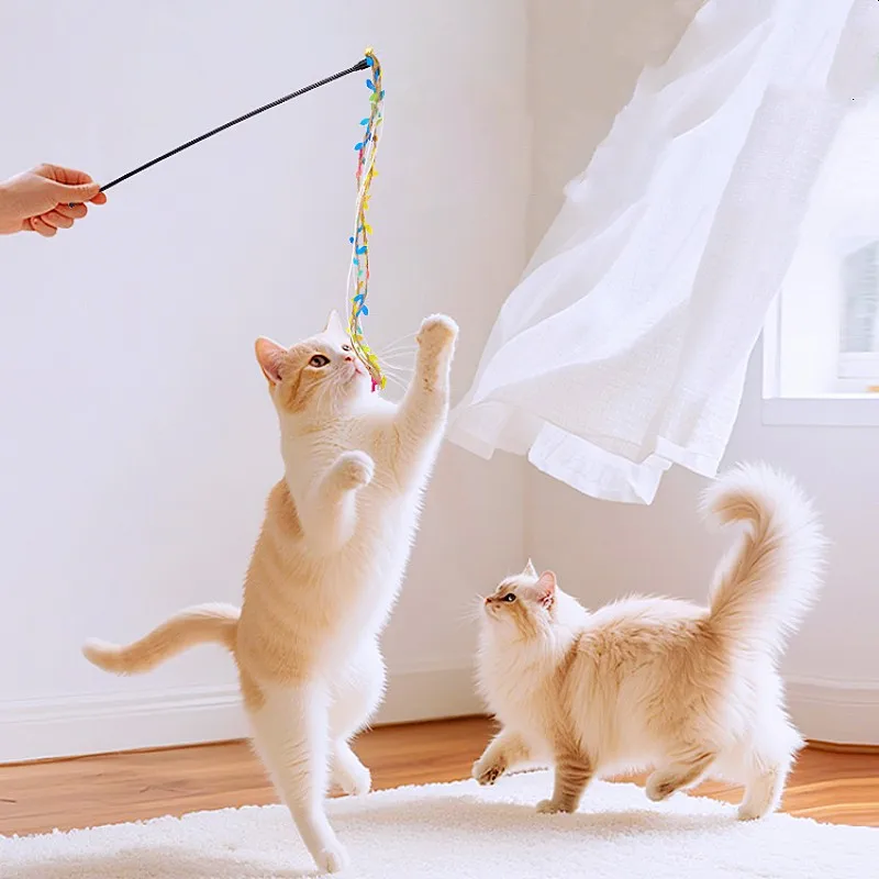 Juguete para gatos con borlas de cuerda, palos para gatos con mango largo, palo interactivo con borla, juguete para gatitos con campana, juguetes autohi para gatos provocadores - imagen 2