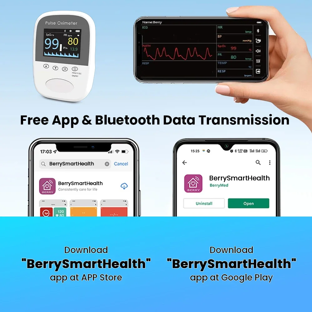 Oxímetro de aplicación Bluetooth 3 en 1, oxímetro de pulso neonatal para niños y adultos, Monitor de estado de oxígeno en sangre SPO2 - imagen 5