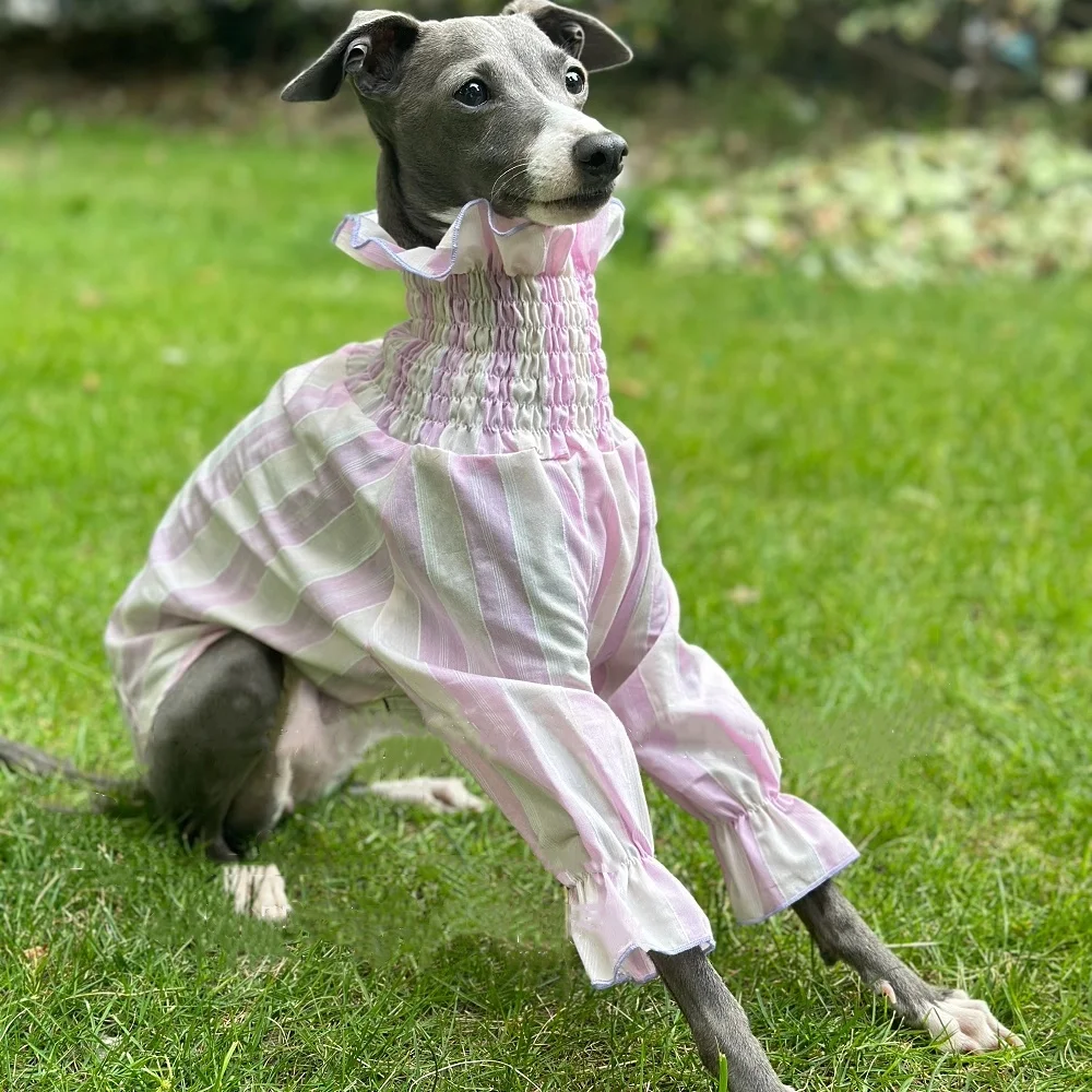 Ropa de perro hembra primavera verano camisa rosa de mangas abullonadas para pequeño galgo tela fresca mangas largas abrigo suave para perro caniche - imagen 4
