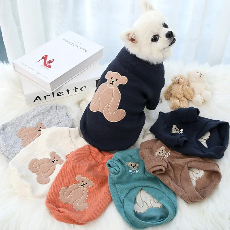 Sudaderas con capucha para perros pequeños, ropa con bordado de oso para perros, jerséis de invierno para cachorros, sudaderas con capucha suaves y cálidas para gatos, sudaderas para perros y mascotas - imagen 2