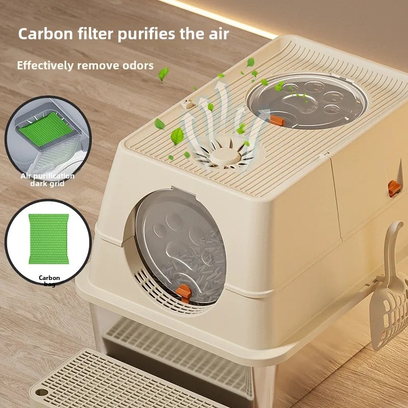 Caja de arena para gatos completamente cerrada de acero inoxidable, inodoro Extra grande a prueba de salpicaduras para gatos, productos de limpieza para mascotas, suministros, sartenes - imagen 4