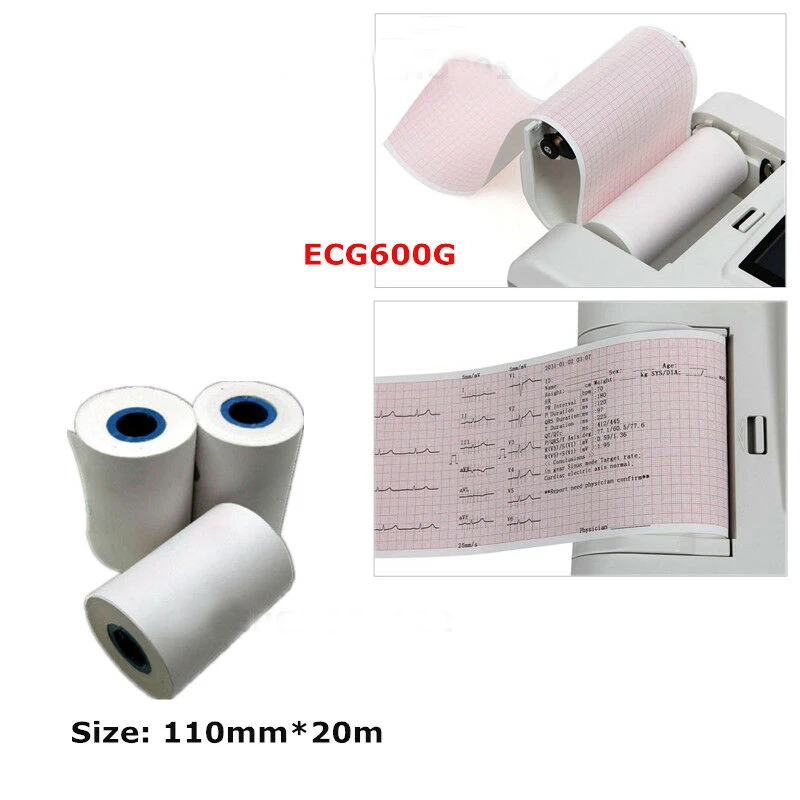 Accesorios de papel de impresión de 110mm x 20m para electrocardiograma SE600/SE608/ECG600G EKG rollo de papel de grabación térmica - imagen 5