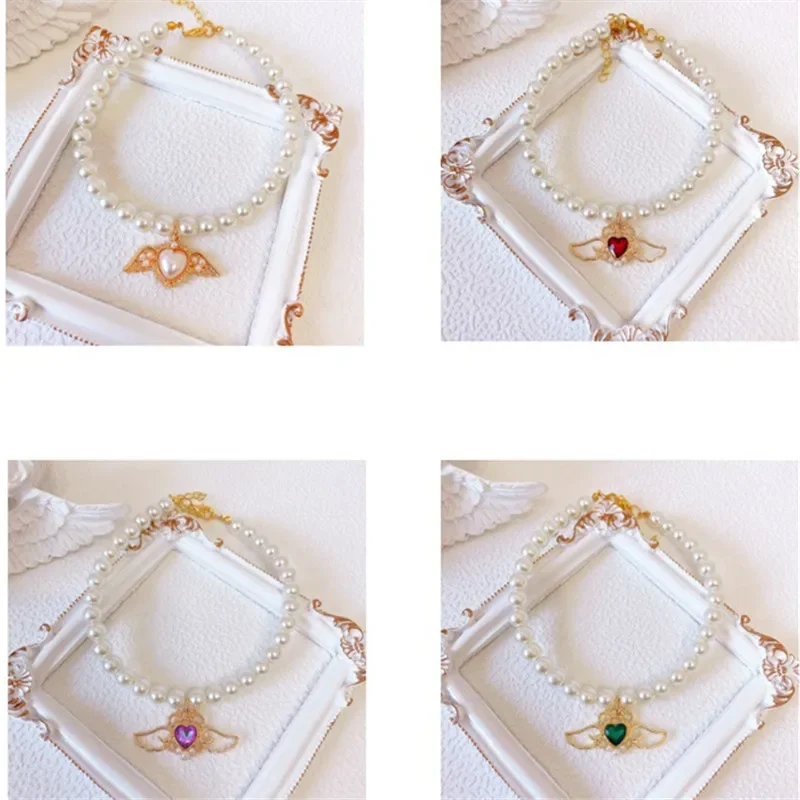 Collar de perro con tachuelas de diamantes y colgante de ala de Ángel, Collar de gato ajustable hecho a mano de alta gama, accesorios para perros - imagen 5