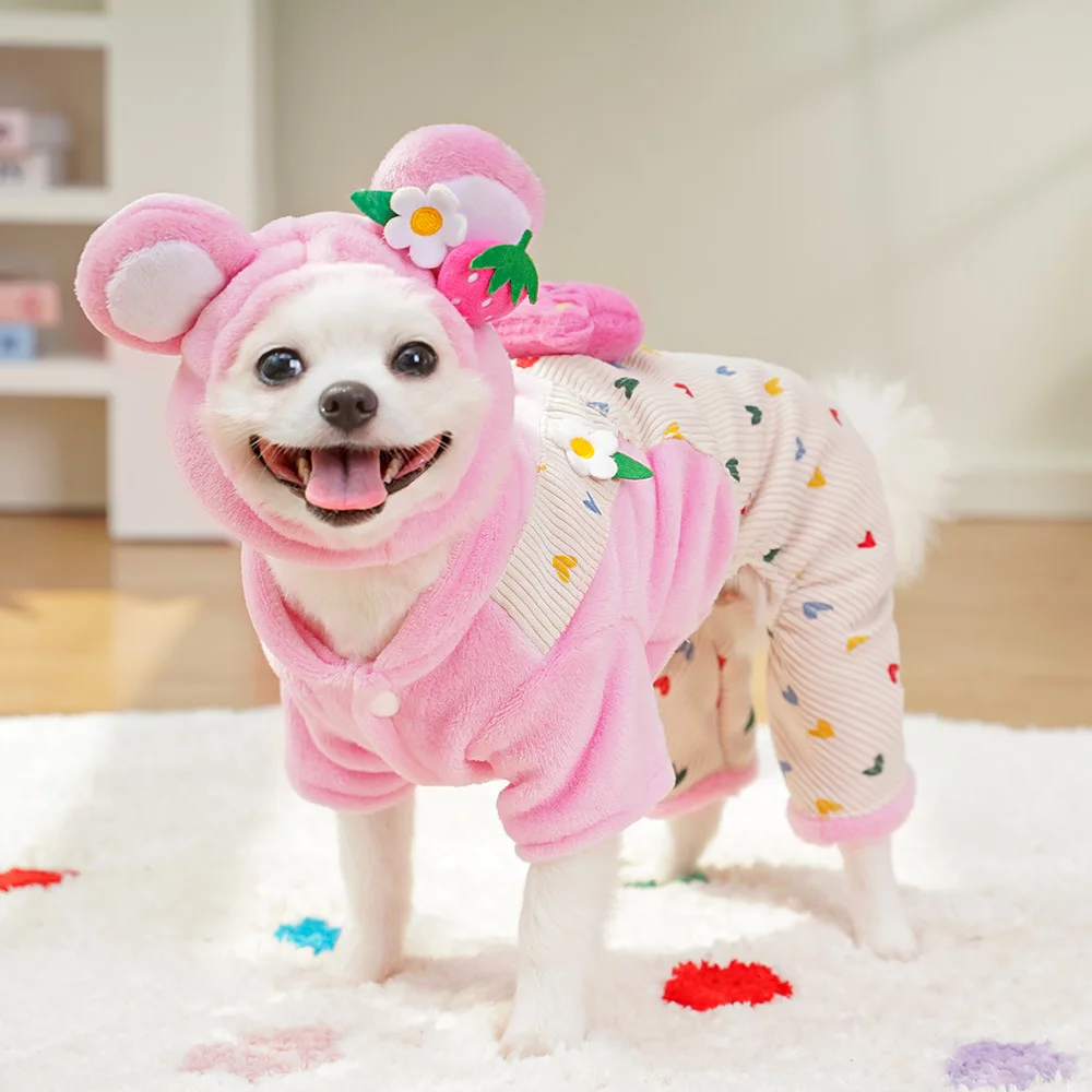 Disfraz de franela gruesa para mascotas, ropa de Cosplay cálida para perros, monos de lana suave con sombrero, otoño e invierno