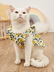 Vestido floral amarillo para perros pequeños – cuello con volantes