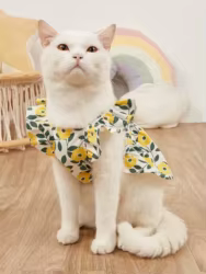 Vestido floral amarillo para perros pequeños – cuello con volantes