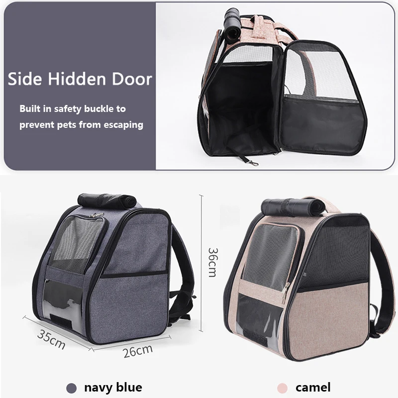 Mochila portátil para mascotas, Transportadores para gatos y perros pequeños, transpirable, plegable, de viaje, con bolsillos laterales - imagen 5