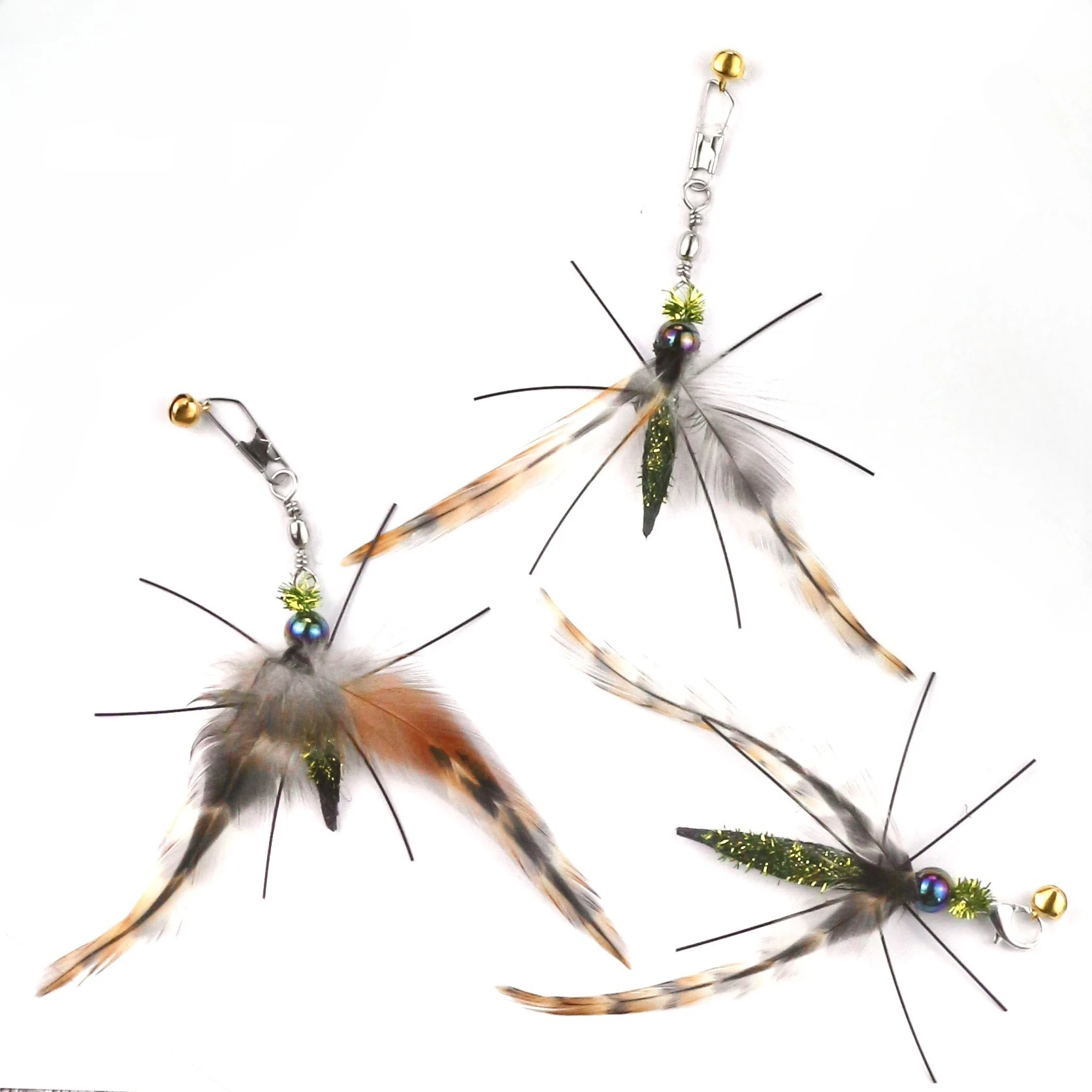 3 uds/2 uds insectos voladores artificiales pluma gato Teaser Stick cambiar cabezas juguetes para gatos juguete interactivo para mascotas