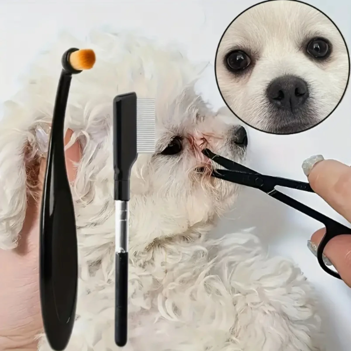 Kit de aseo para mascotas de 3 piezas, tijeras tres en uno, peine y juego de cepillos |   Herramienta eficiente para limpieza de manchas y recortar el pelo de perros - imagen 2
