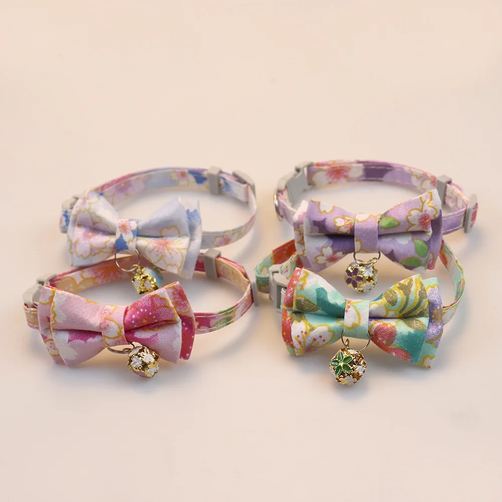 Collar de gato con lazo de celosía y campana, Collar ajustable para mascotas, Collar de seguridad con lazo para cachorro, gatito, gato, bonito patrón, suministros para mascotas - imagen 3