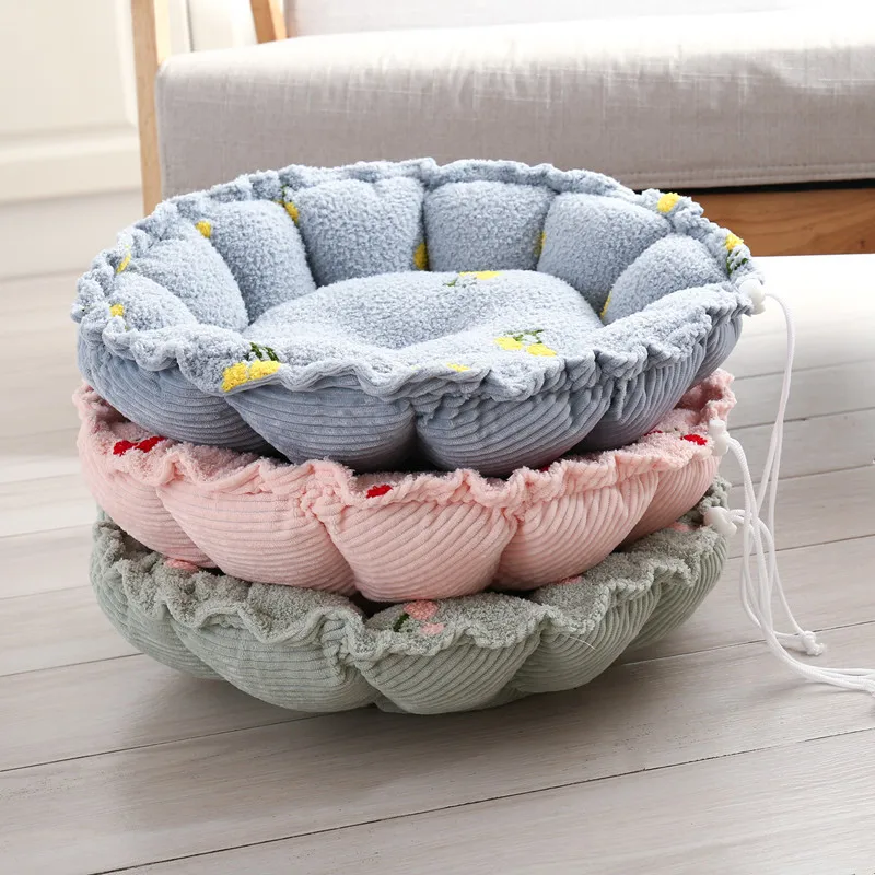 Cama con forma de pétalo para perros y gatos, nido de calabaza ajustable, cálido y cómodo, perrera redonda de felpa, saco de dormir para mascotas - imagen 2