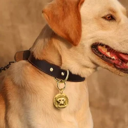 Collar de cuero para perros Nombre de perro personalizado Etiqueta de teléfono Grabado Anti-pérdida Colgante de bronce Golden Retriever Galgo Perro mediano grande Alaska